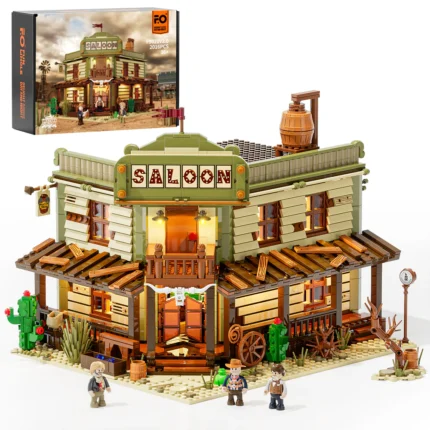 Western Bank Heist Lighting Building-Bricks Set - Wild West Outlaw Gold Heist 2875 Pcs Collection Display Set for West Lovers
