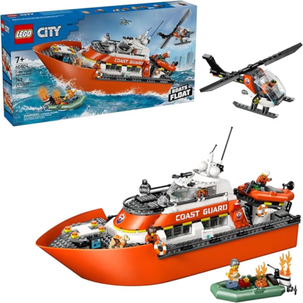 LEGO City Coast Guard Rescue Boat & Helicopter Building Toys - Kids Pretend Play Set for Boys & Girls, Ages 7+ - W/2 Rescue Boat Toys, 5 Minifigures & Dog Figure - Gift Idea for Birthdays - 60504