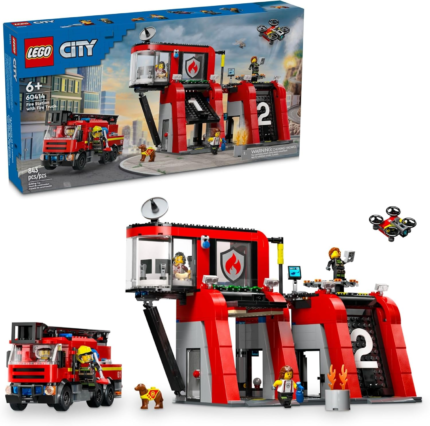 LEGO City Fire Station with Fire Truck Toy - Kids Toy Building Sets with 2 Fire Truck Attachments - Gifts for Boys & Girls Ages 6+ - Pretend Play Set with 5 Minifigures - 60414
